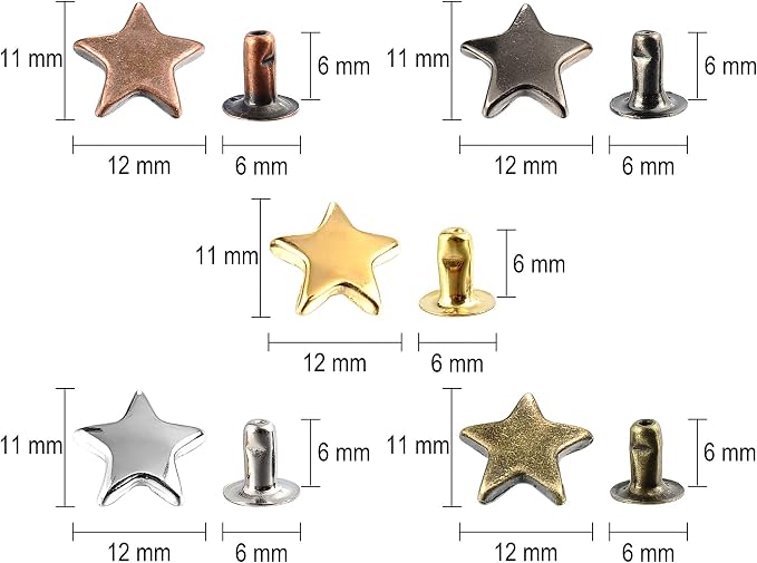 100 Sets 12MM Mixed Color Star Rivets for Leather Star Rivet Studs Kit Garment Rivets Leather Rivets Studs and Spikes for Leather Craft Clothing Bags Belts Dog Collar Shoes DIY Rivets 15/32 Inch