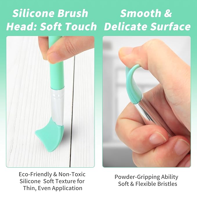 LORMAY 7 Pcs Silicone Brush Applicator Kit for UV Resin Epoxy Art Crafts and Cream Makeup Products, Mint Green
