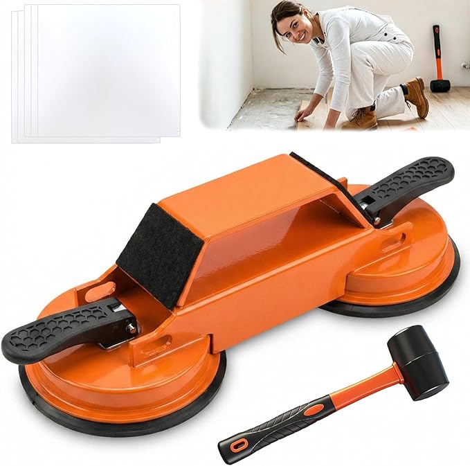 Floor Gap Fixer Tool 2026 New Heavy Duty Floor Gap Repair Tool with Enhanced Suction Cup & Mallet and 5pcs Sticky Pads for Laminate Vinyl Wood Tile Flooring (Orange)