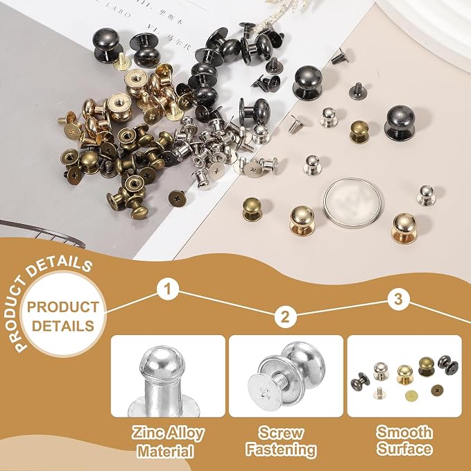 PATIKIL 4 mm Leather Rivets, 20 Sets Ball Head Stud Screw Back Round Head Button Chicago Screw Nipple Stud Rivet for Leather DIY Craft Handbag Belt Repairs, Silver Tone