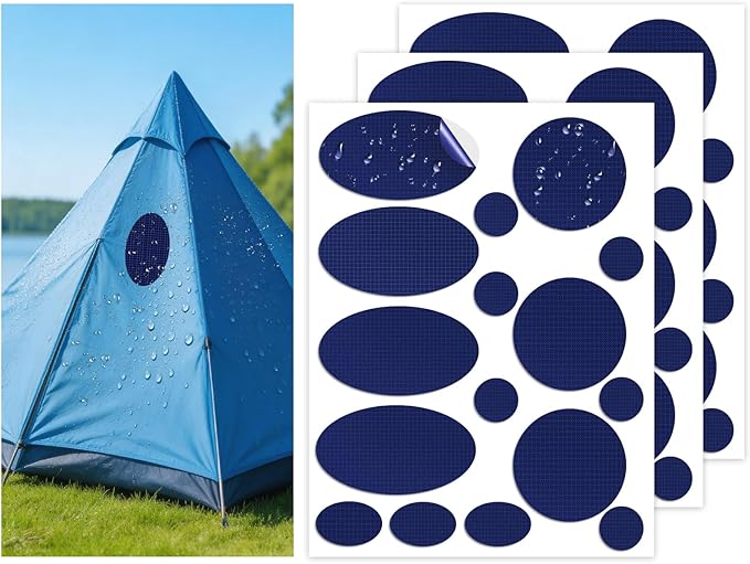 Waterproof Self-Adhesive Nylon Fabric Repair Tape - Tent Repair Kit,48pcs Fabric Patches for Tent, Jacket, Clothes, Puffer Down Jacket,Sleeping Bag, Outdoor Gear Tenacious Repairs Tape, Royal Blue