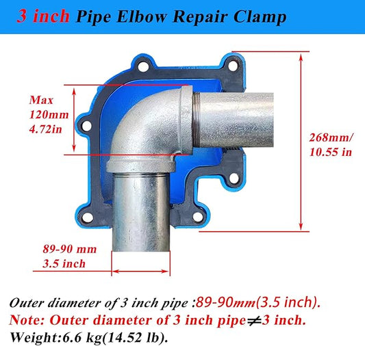 Pipe Repair Clamp 3 Inch Pipe Elbow(Outer Diameter of the Pipe is about 3.5 inch),90 Degree Elbow Leak Sealer,Short Radius,For PPR/PE/Iron Pipes With Threaded/Socket Connection Elbow