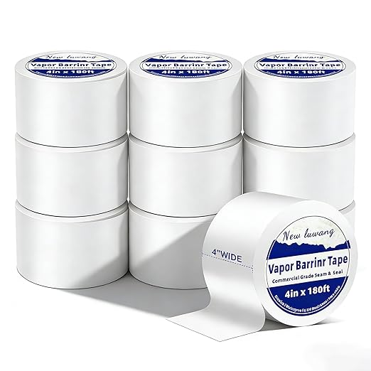 Vapor Barrier Tape - 4" x 180' Roll, Crawl Space Vapor Barrier, White Polyethylene Moisture Barrier Tape, Waterproof Seal & Seam Tape for Underlayment, Insulation & Plastic Liners(10Roll)