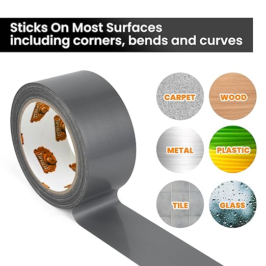 TAPEBEAR Duct Tape Heavy Duty 1.88 Inch x 30 Yards(90Feet), Silver Waterproof Tape 9mil Thick Adhesive Tape Strong, Writable, Tear by Hand for Packing, Repairs, 30 Rolls, Total 900Yards