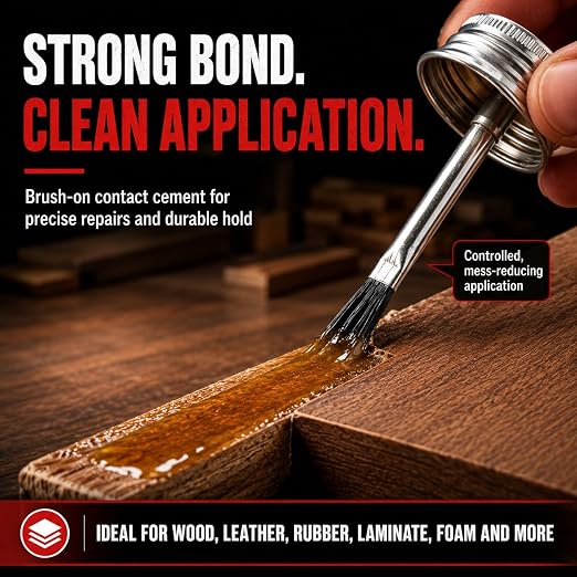 Contact Cement Adhesive, Neoprene Rubber Cement with Brush for Repairs | Strong neoprene bond, fixes cracks and debonds, brush applicator, ideal for wood, rubber, leather, furniture, crafts