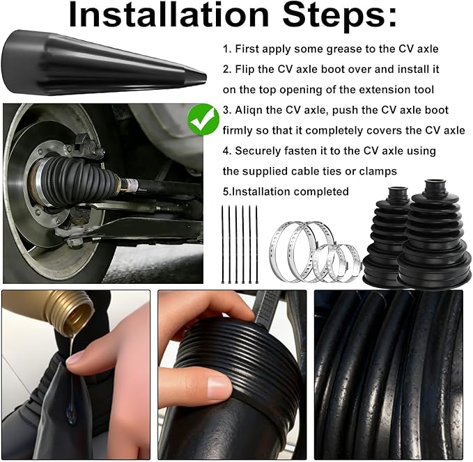 2PCS CV Boot Repair Kit with Expander Tool & Clamps, Silicone CV Axle Boot Repair Kit for for Protect Axle, Universal CV Joint Boot Dustproof and Waterproof Fits for Most Cars