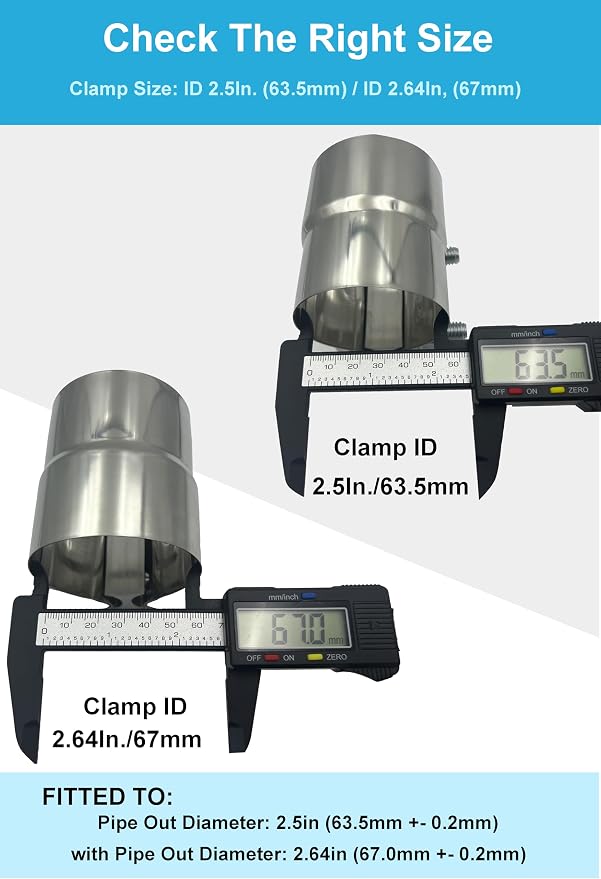 2.5 Inch Exhaust Clamps 2 Packs,2 1/2in Lap Joint Band Clamp 304 Stainless Steel for Muffler Pipe Repair,Catalytic Converters