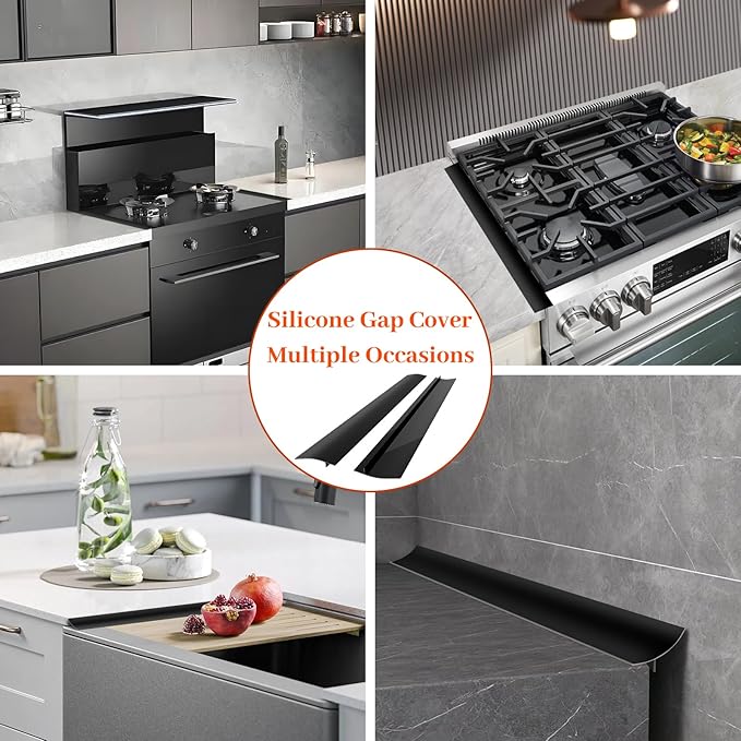 Silicone Stove Gap Covers 2 Pack, Heat Resistant Flexible Kitchen Silicone Gap Cover Filler Between Stovetop and Counter, 21 Inches Black