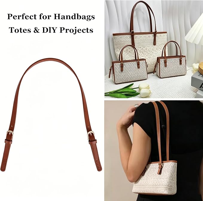 XIMEO 2 Pack Replacement Purse Straps – Adjustable PU Leather Handles with Buckle for DIY Bag Making, Tote & Handbag Repair
