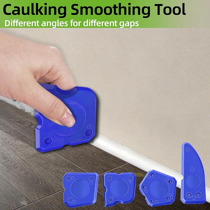 GOOPREEN 16pcs Silicone Caulking Tool Kit-Caulk Finishing Tool with 9 Replaceable Heads, Dual-End Caulk Remover Tool, 4pcs Caulk Smoothing Tool for Kitchen Window Sink Bathtub Toilet Bathroom Caulking