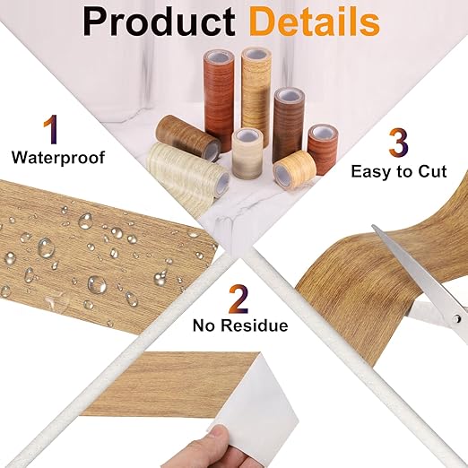 PATIKIL Wood Grain Tape 3.15" x 15 Ft, Self-Adhesive Wood Texture Repair Tape Realistic Wooden Effect Patch for Furniture Cabinets Floor Walls,Brown Oak