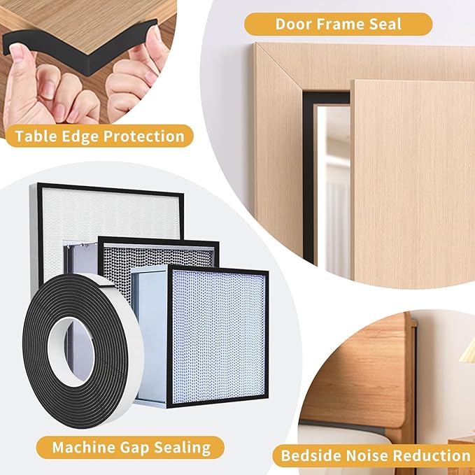 16.4 Feet Foam Weather Stripping Tape,2 Inch W x 1/4 Inch T,High Density Insulation Tape,Self-Adhesive Seal Strip for Doors & Windows-Draft Blocker,Soundproofing,Waterproof，Black