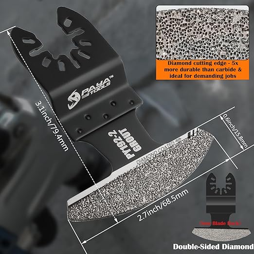 Universal Fit 40-50 Grit Diamond-Grit Edge Oscillating Blade for Grout Removal - 2-3/4" Cutting Width (3-Pack)