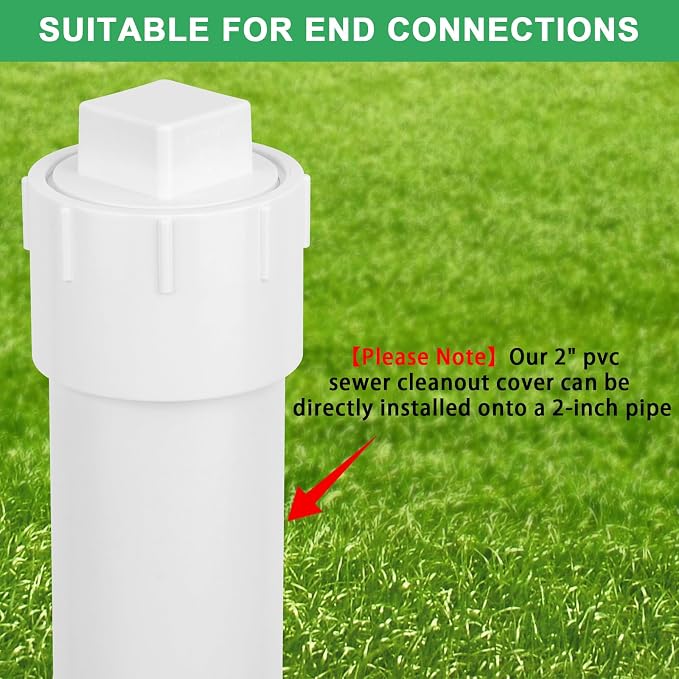 4Pack 2" PVC DWV Female Adapter with Plug Pipe Fitting SCH40 2" PVC DWV Flush Female Sewer Cleanout Cap Cover for pipe, Drainage Piping System, RV