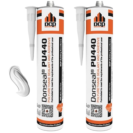 DCP Donseal PU440 Polyurethane Concrete Sealant 2 Pack – Non-Sag Concrete Caulk for Joints, Walls, Sidewalk, and Foundation, 10.1 fl. oz. Cartridge – White