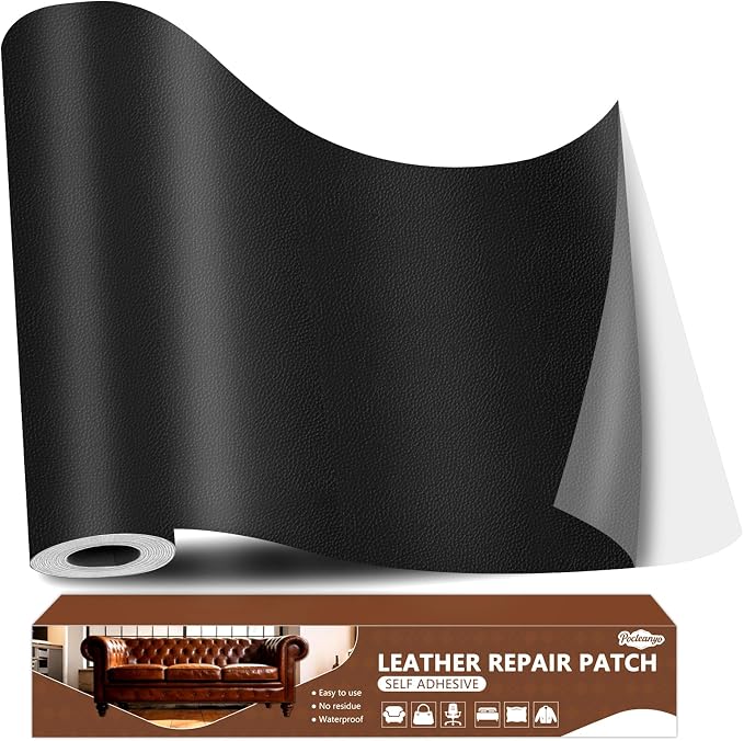 Black Leather Repair Tape, 16x120 Inch Leather Repair Patch Self-Adhesive, Waterproof Faux Leather Patch, Vinyl Repair Tape for Couch, Sofas, Furniture, Office Chair, Car Seats
