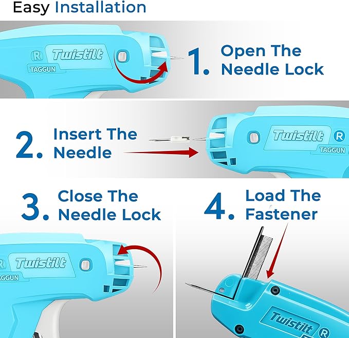 Stitch Gun for Clothes (Quick Fix Tool, Not a Sewing Machine), Handheld Clothing Tag Gun for Quick Clothing Repairs Includes 6 Needles, 1000 Black & 1000 White Fasteners (Blue)