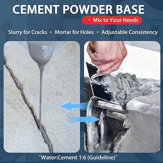 Concrete Crack Filler, Concrete Crack Sealant, 1.1LB Cement Powder for Concrete Crack Filling and Surface Patching, Mix with Water or Sand, Grey Cement Crack Filler for Walls, Floors, Driveways