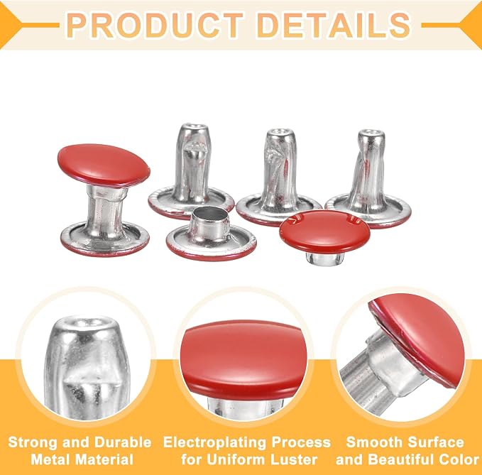 uxcell 120Set Leather Rivets, 8mm Double Cap Rivet Tubular Metal Studs Repairs Decoration Craft Accessories for Repair Decorate Leather Craft Belt Bag Shoes Purse Belts, Red