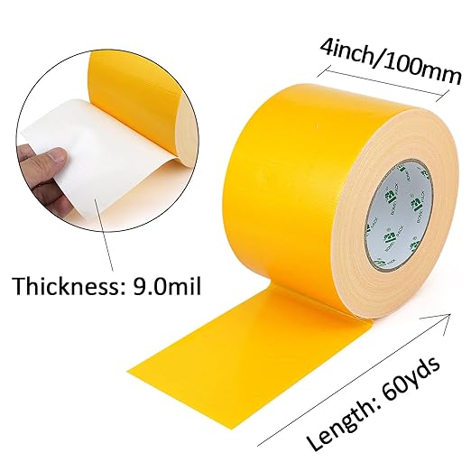 BOMEI PACK 4inch Wide Yellow Duct Tape, Heavy Duty Strong Waterproof Industrial Color Duct Tape 9.0mil x 4inch x 60yds for Packing and Repairing