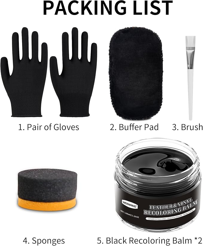 Black Leather Recoloring Balm Color Restorer Scratch Multipurpose Dye Paint Leather Repair Kits for Vinyl Sofas Furniture Faded Leather Couches Car Seats