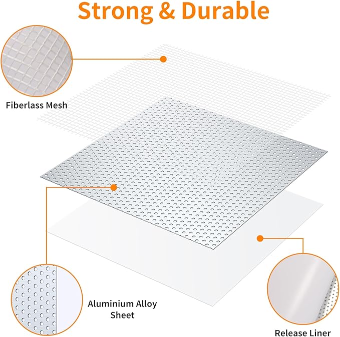 Wall Repair Patch Kit, 15 Pieces Aluminum Self-Adhesive Mesh Repair Patches for Drywall, Multiple Large Small Sizes 2/4/6/8 Inch Drywall Hole Repair Kit, Permanently Repairs Damaged Walls and Ceilings