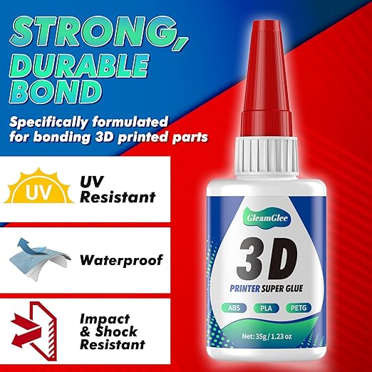 3D Printing Super Glue for PLA, ABS & PETG – Extra Strong Instant Adhesive for 3D Printed Parts, Model Repair & Assembly – Fast Set Clear CA Glue with Precision Tip – 1.23 oz