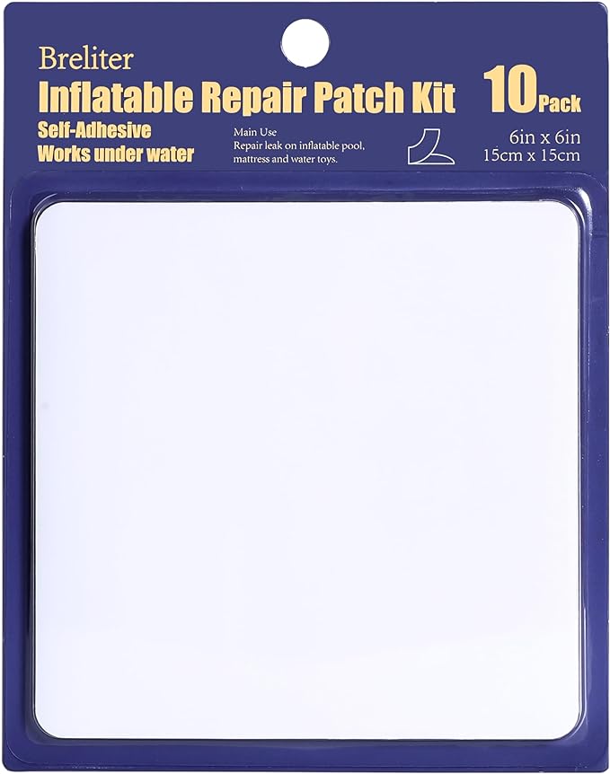 Breliter Inflatable Patch Repair Kit - Waterproof TPU Pool Repair Tape, Heavy Duty Repair Patch for Air Mattress, Bounce House, Inflatable Toys, Tent, Swimming Ring - 10 Packs of 6in x 6in, Square