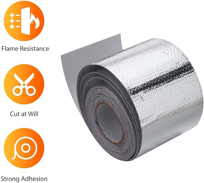 Xinhan (Gold,Silver,Black) Aluminum Foil Heat Shielding Tape High Temperature Heat Reflective Adhesive Backed Tape Compatible With Car Intake Pipe Engine Bay Hoses Wires Etc (Silver, 2in x 15ft)