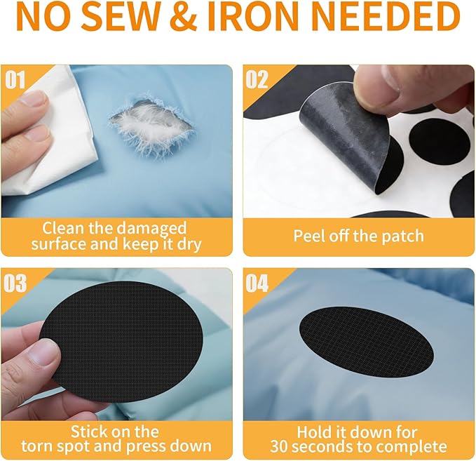 Waterproof Self-Adhesive Fabric Repair Tape - Tent Repair Kit,51pcs Nylon Fabric Patches for Tent, Jacket, Clothes, Puffer Down Jacket,Sleeping Bag, Outdoor Gear Tenacious Repairs Tape, Black