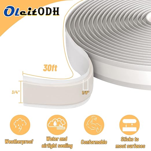 4 Pack Butyl Tape Bulk,1/8" x 3/4" x 30 ft, White Butyl Sealant Tape, Butyl Rubber Caulk Tape, Perfect Butyl Tape RV Window Sealant Tape, Roof Caulk Tape, Butyl Rubber Roll, EPDM Rubbers Roof Patching