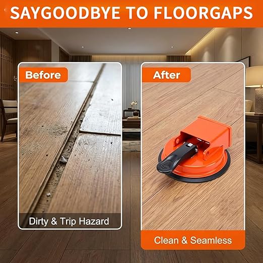 Floor Gap Fixer Tool with Suction Cup, Heavy Duty Flooring Gap Repair Tool for Laminate, Vinyl, Hardwood & Tile Floors, Easy Gap Adjuster, Non-Slip Handle, Orange