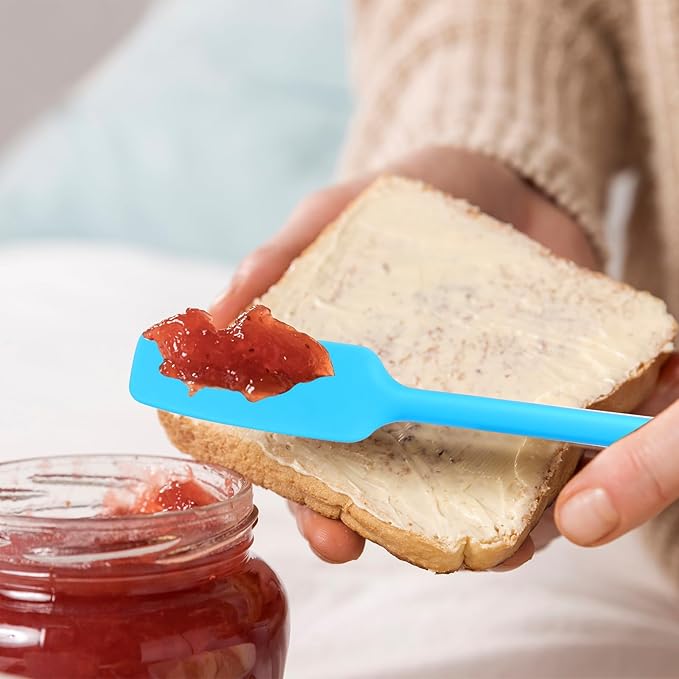 3 Pcs Silicone Jar Spatulas with Long Handle, Jam Spreader Rubber Spatula Heat Resistant Non-Stick Silicone Scraper Small Spatulas for Baking and Cake Icing Kitchen Use, 3 Color