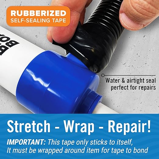 Better Boat Self Fusing Silicone Tape Waterproof Black, Hose Repair and Electrical Tape, Plumbing Tape for Leaks, 1 in x 15 ft