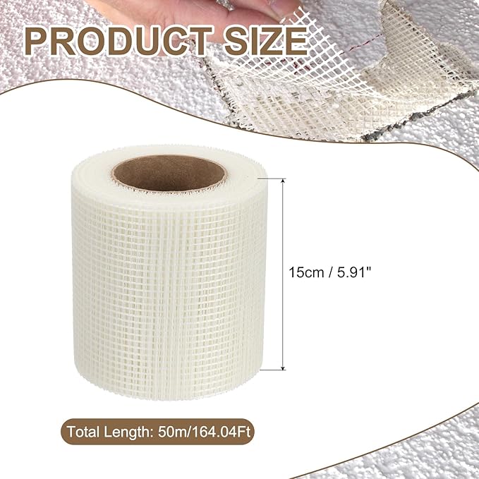 PATIKIL Drywall Repair Mesh Tape, 6 inch x 164 ft Fiberglass Repair Patch Self-Adhesive Dry Wall Joint Tape 6 Mesh Wall Hole Crack and Seam Patch, White