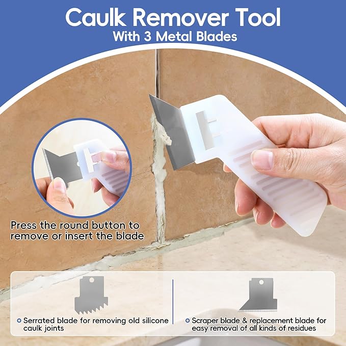 Goopreen Caulking Tool, 11 PCS Silicone Caulking Tool Kit, Caulk Remover Tool with 3 Metal Scrapers & Caulking Guide, Caulking & Grout Tools for Kitchen, Bathroom, Window, Sink&Tile Sealant Finishing
