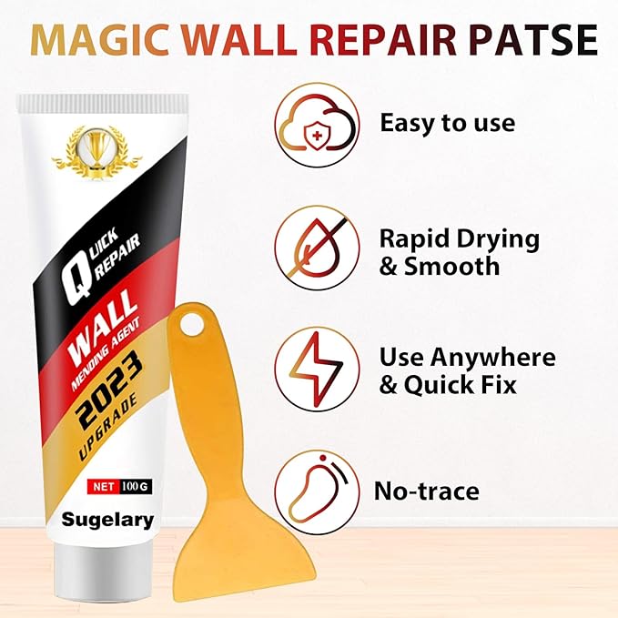 Drywall Repair Kit, 2 Pack Wall Mending Agent, Wall Spackle Paste with Scraper, White Plaster Effortlessly Fixes Small Holes and Cracks