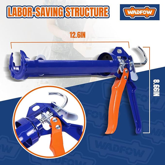WADFOW 9" Caulk Gun,Sealant Finishing Tool for Kitchen Bathroom Sink Joint,No Drip Silicone Gun with Rotating Cradle,Smooth Round Rod for 10oz Caulk Tubes