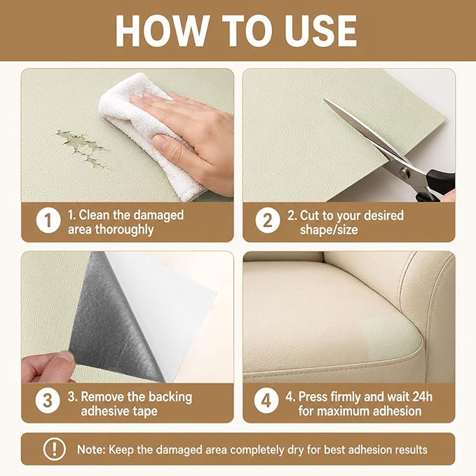 CHEIGHY Leather Repair Patch for Couches Advanced PU Self-Adhesive Leather Repair Tape kit for Furniture Sofa Vinyl Car Seats Couch Chairs Shoes Down Jackets (Beige, 17X79 inch)