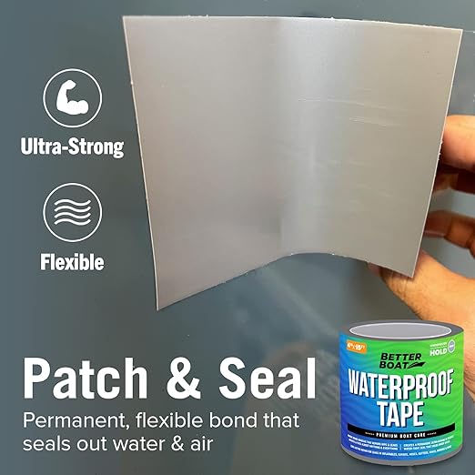 Better Boat Gray Waterproof Tape for Leaks Heavy Duty Marine Grade Seal Tape, 15 ft x 4 in, Canvas, Gutters, HVAC, Outdoor Sealing