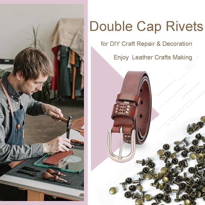 200Sets Leather Rivets, 6mm Double Cap Rivets Tubular Metal Studs Leather Rivets for Fabric Pet Collar Clothing Boots Belt Bags Accessories Crafts (6mm Bronze)