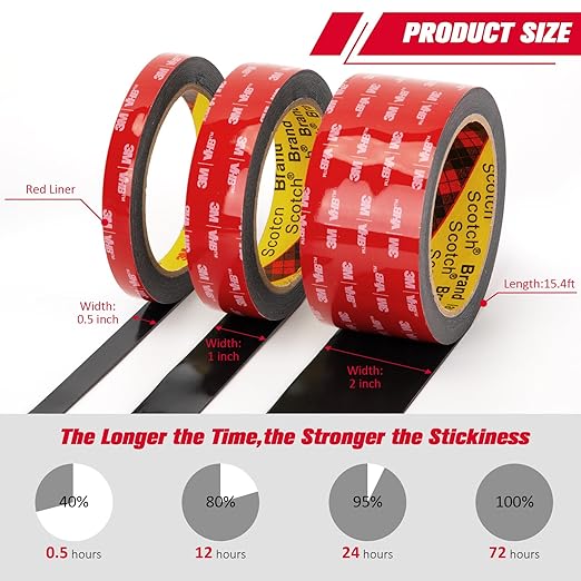 3M Double Sided Tape Heavy Duty 0.5" x 15.4 Ft 5925, Strong Mounting Tape, Foam Tape Strong Adhesive for Automotive Emblem Trim Décor Dashboard Home Office Indoor Outdoor, Black, 0.025'' Thick