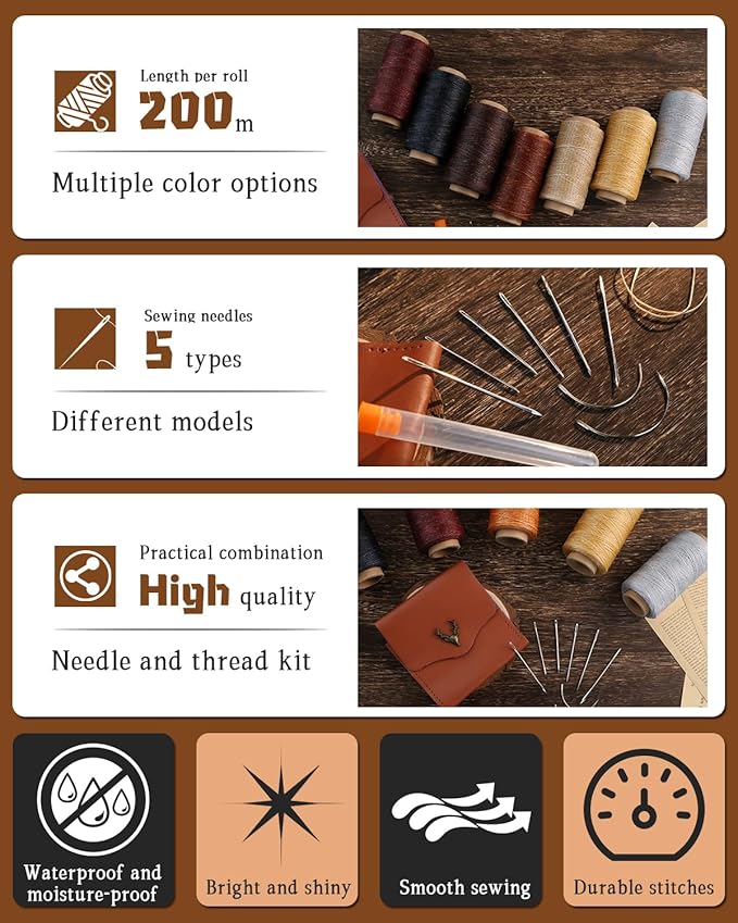 DIUDUS 218 Yards Upholstery Thread, Waxed Leather Thread, Heavy Duty Sewing Kit with Upholstery Needles, Wax String for Hand Sewing Repair Carpet Sofa Carseat Canvas (White)
