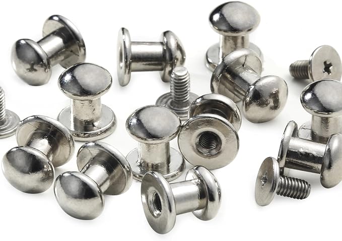 YORANYO 30 Sets 8MM Round Head Button Stud for Leather Chicago Screws Spikes and Stud Leather Rivets Screws Button Rivets for Repair and Decorate Clothing Shoes Belts Bags Dog Collars (Silver)