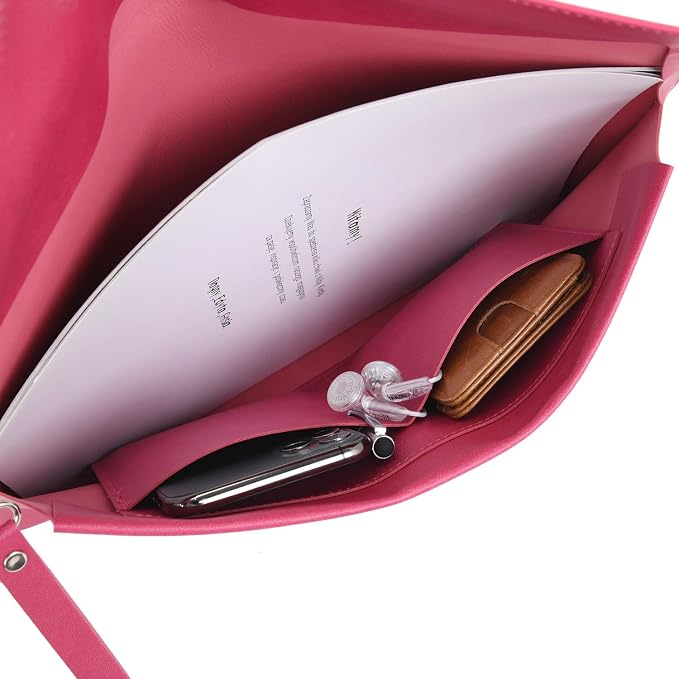 Wonderpool A4 PU Leather Envelope Documents File Portfolio Large Capacity Folders Travel Bag for Paper Letter Stationery Organizer and Tablet Case PC Sleeve (Plum red)