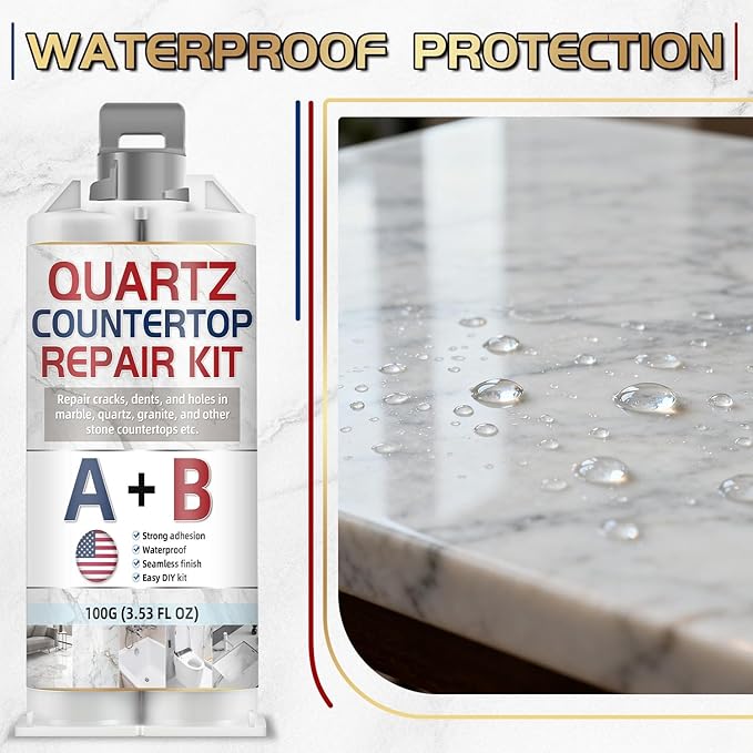 Quartz Countertop Repair Kit, Marble Repair Kit, Strong Bond, Seamless Finish for Granite Repair, Ideal for Mable, Porcelain, Tile, Sink Crack, Chip Scratch, Hole, 100g