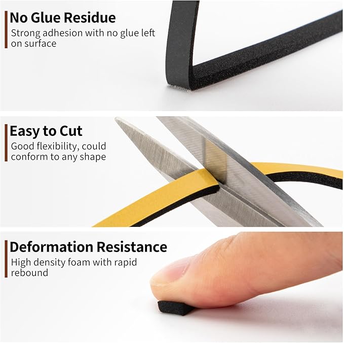 Yotache Foam Seal Tape 1/4" W X 1/8" T, High Density Adhesive Foam Weather Strip Seal for Window and Door, 26 Ft Length