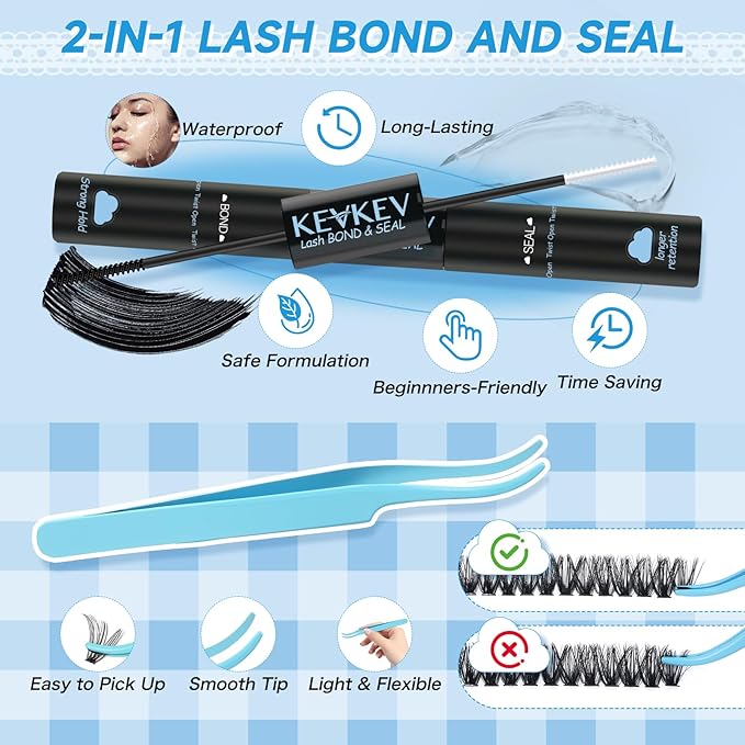 Lash Clusters Kit 280 Pcs Volume Eyelash Clusters 30D+40D D Curl Lash Extension Kit 9-16mm Individual Lashes Thin Band,With Lash Bond and Seal Tweezers For Self Use(30D+40D,9-16mm)