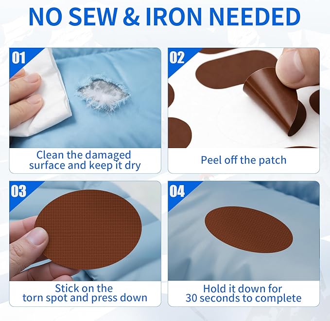 Waterproof Self-Adhesive Nylon Fabric Repair Tape - Tent Repair Kit,48pcs Fabric Patches for Tent, Jacket, Clothes, Puffer Down Jacket,Sleeping Bag, Outdoor Gear Tenacious Repairs Tape, Light Coffee