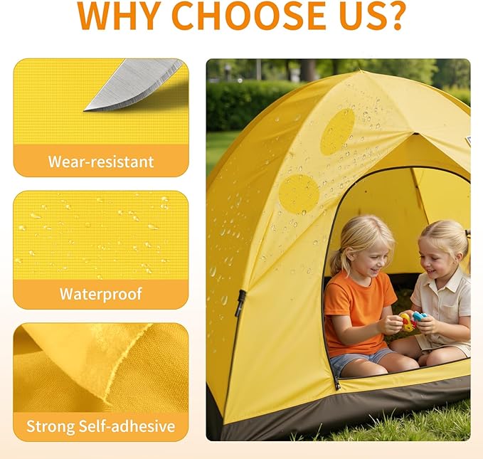 Waterproof Self-Adhesive Fabric Repair Tape - Tent Repair Kit,51pcs Nylon Fabric Patches for Tent, Jacket, Clothes, Puffer Down Jacket,Sleeping Bag, Outdoor Gear Tenacious Repairs Tape, Yellow